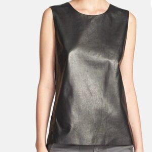 Vince Lambskin Leather Sleeveless Top – Black V-Neck – Size 10 - Minimalist